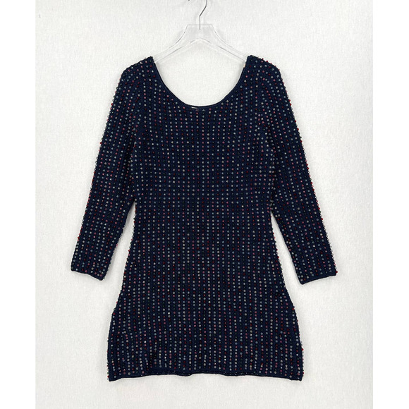 DOEN Dress Womens Large Navy Blue Solandis Knitted Beaded Mini Short NWT - Picture 3 of 16